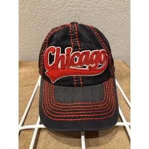 Robin Ruth Chicago Hat Black Red Script Distressed Snapback Tourist Cap